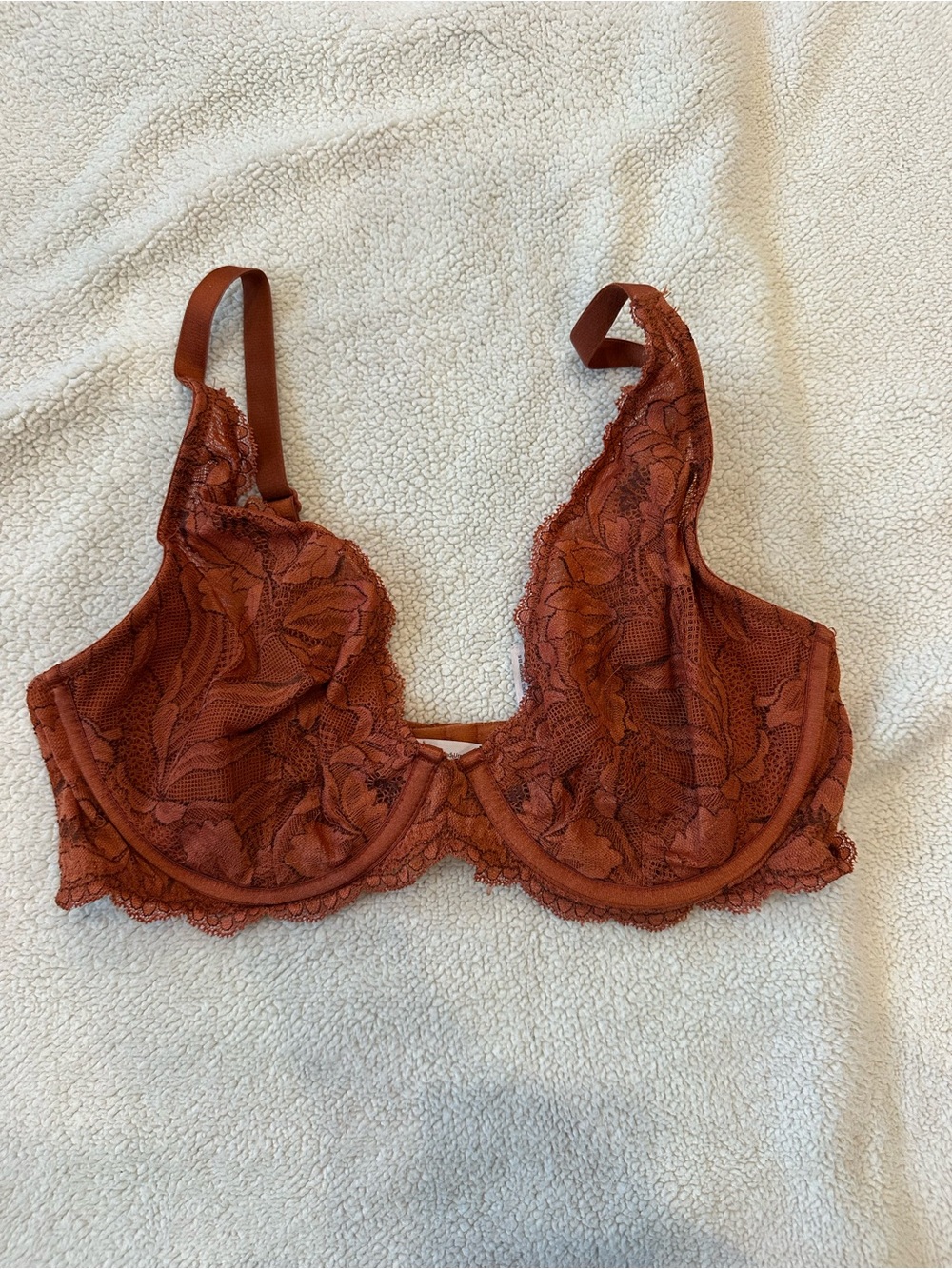 Auden 36C Rust Burnt Orange Floral Lace Unlined Underwire Bra
